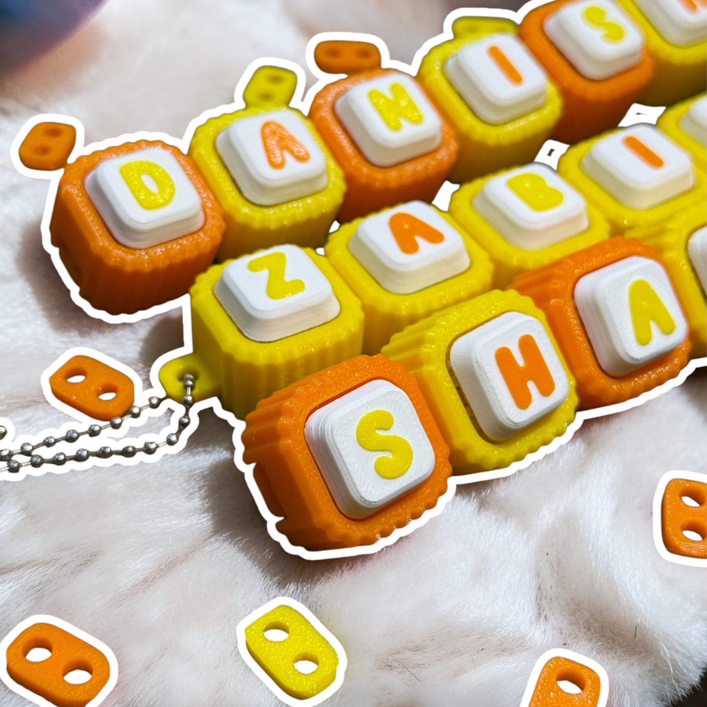 Custom Name 3D Printed Clicker Bead Keychain view 2